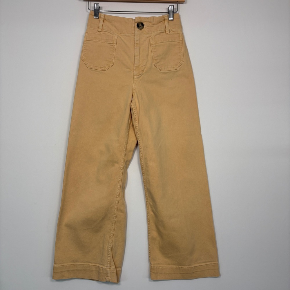 Pilcro Womens Wide Leg Pants 25 Yellow Tan High Rise Utility Patch Pocket Cotton